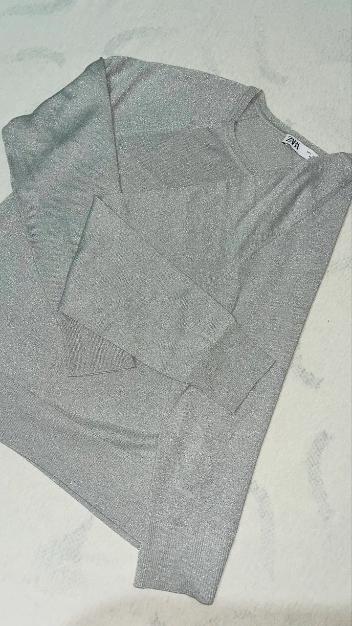 Blusa Zara Cinza Brilhosa Original | Sofisticada - Foto 2
