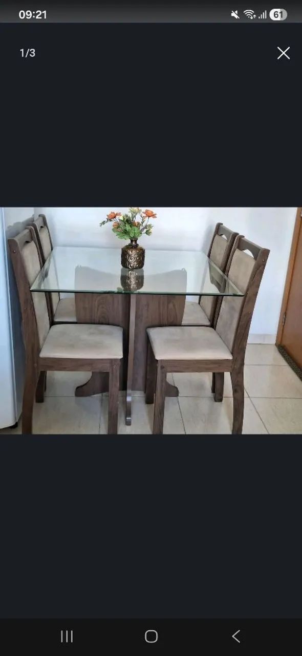 Conjunto 4 cadeiras, mesa de vidro Bom estado