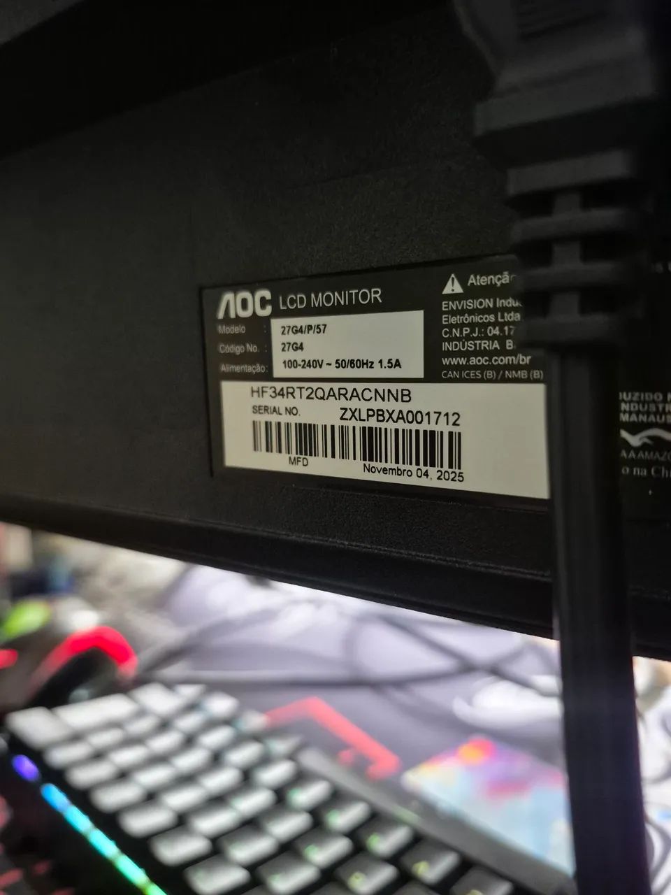 Monitor Gamer AOC 27G4/P 27" IPS 180Hz 0,5ms + Pivot - Foto 3