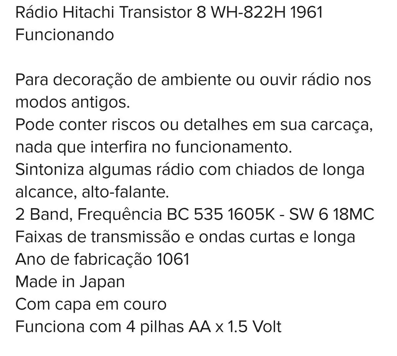 Rádio Portátil Vintage Hitachi Transistor 8 WH-822H - Foto 6