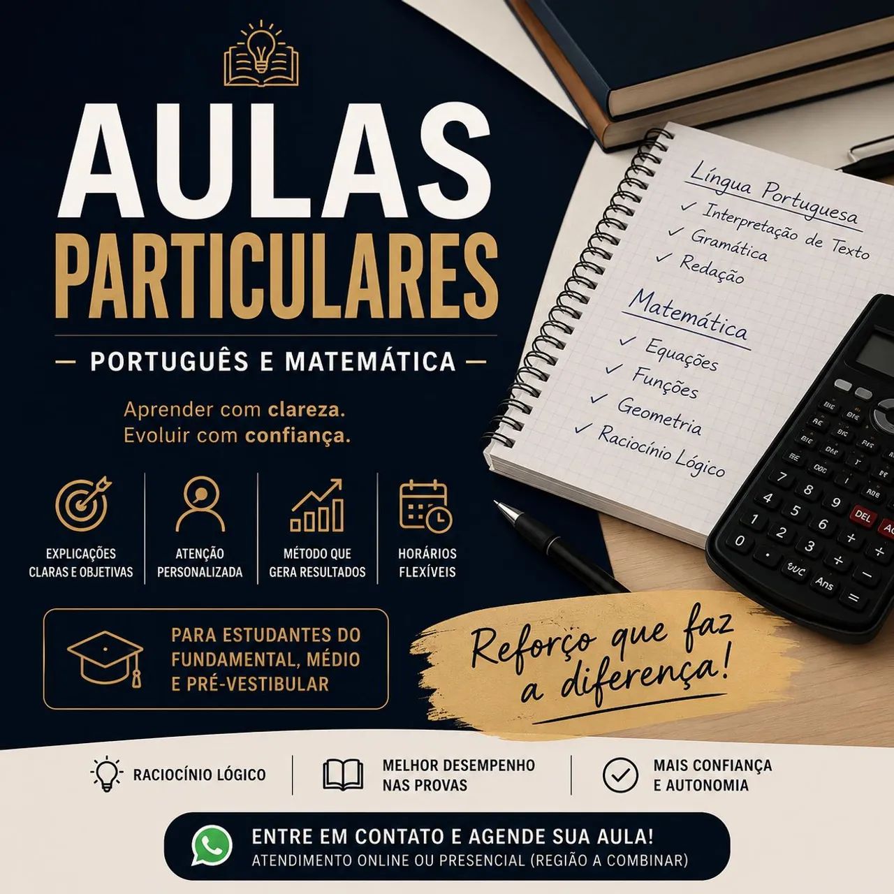 Aulas de português e matemática para reforço escolar ou pré-vestibular