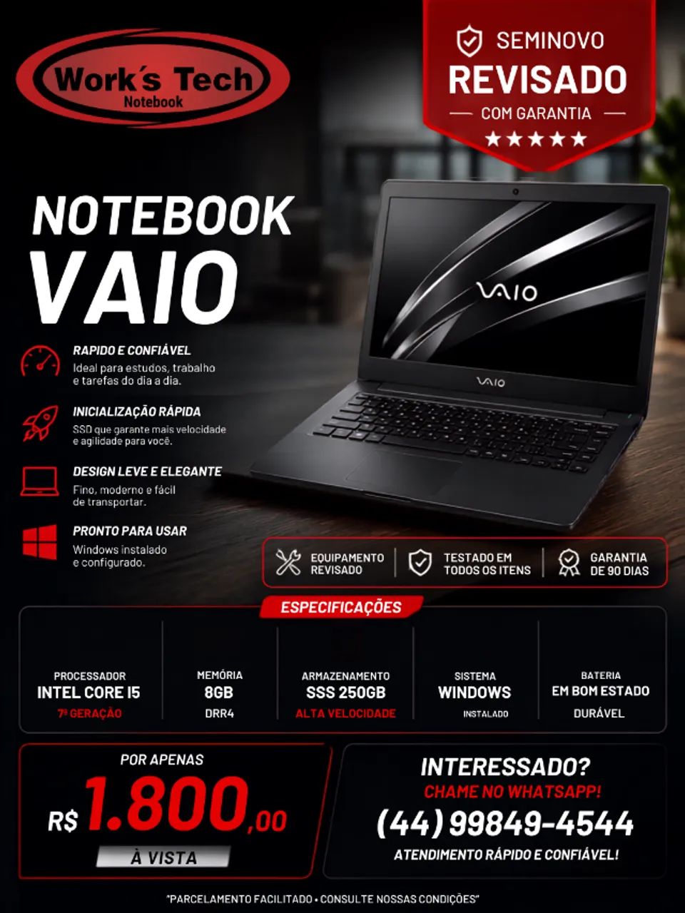 ? Notebook VAIO Usado em Ótimas Condições - Pronto para Uso!