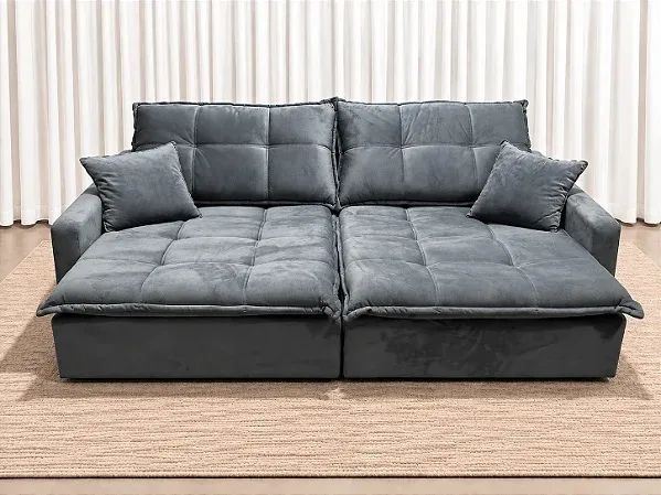 Sofá Cama Mariana 2.25m Sem Caixa D28 Soft 442 - Veludo Cinza/ pronta entrega  - Foto 4