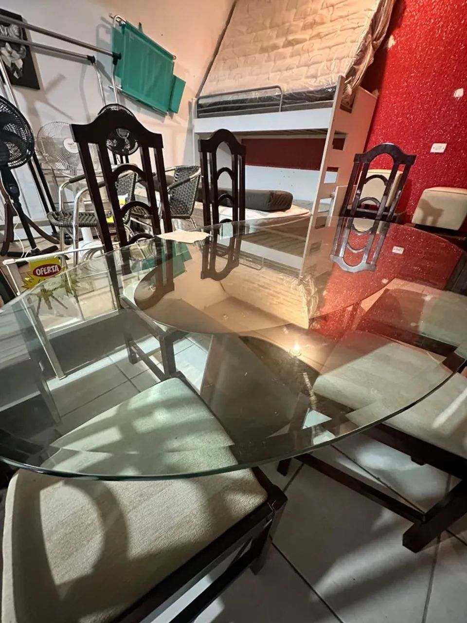 Mesa madeira  tampo vidro - Foto 4