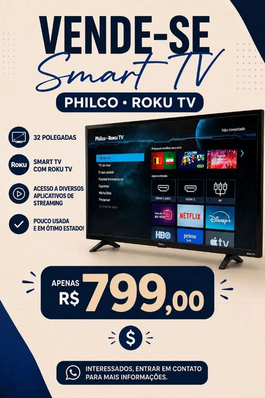 Smar tv Philco 32 polegadas Roku tv 