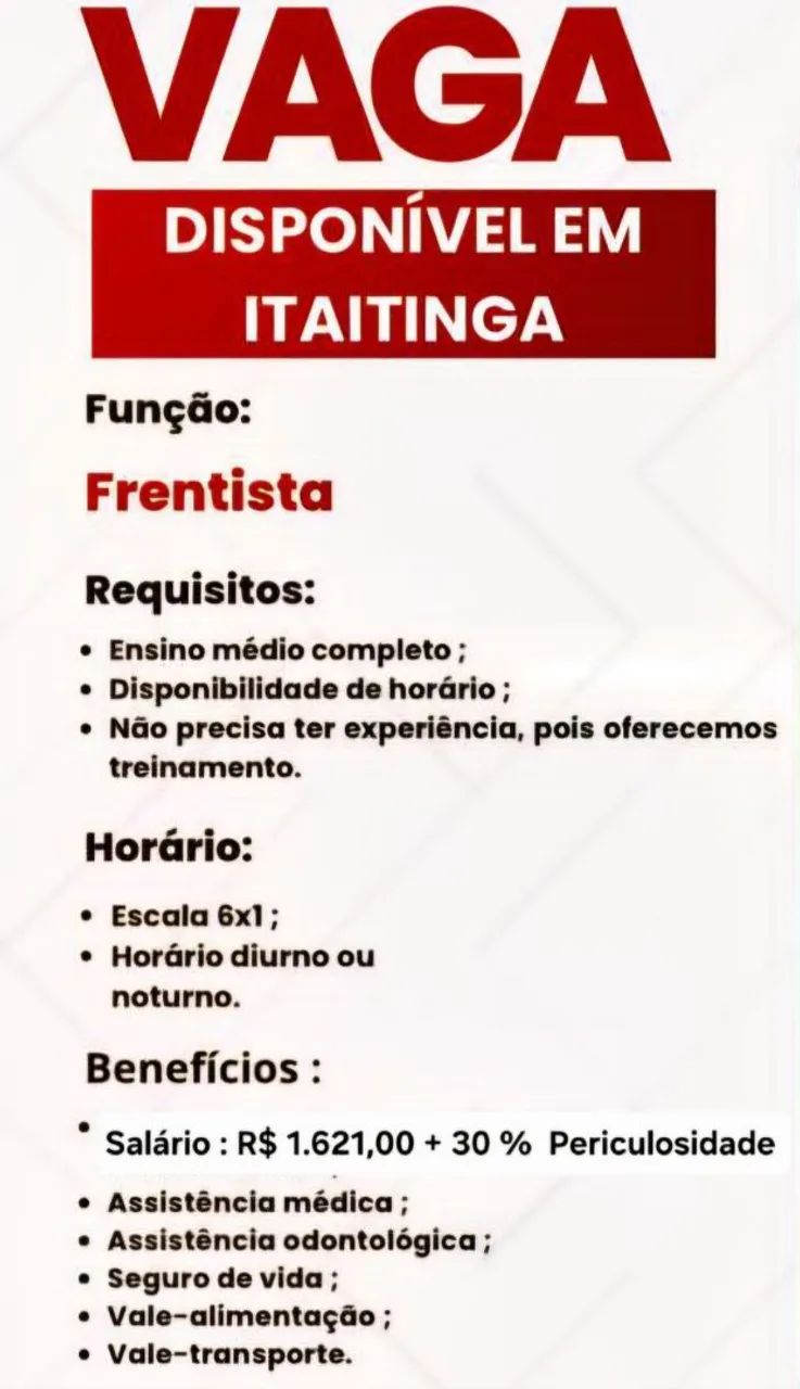 VAGA FRENTISTA ITAITINGA 