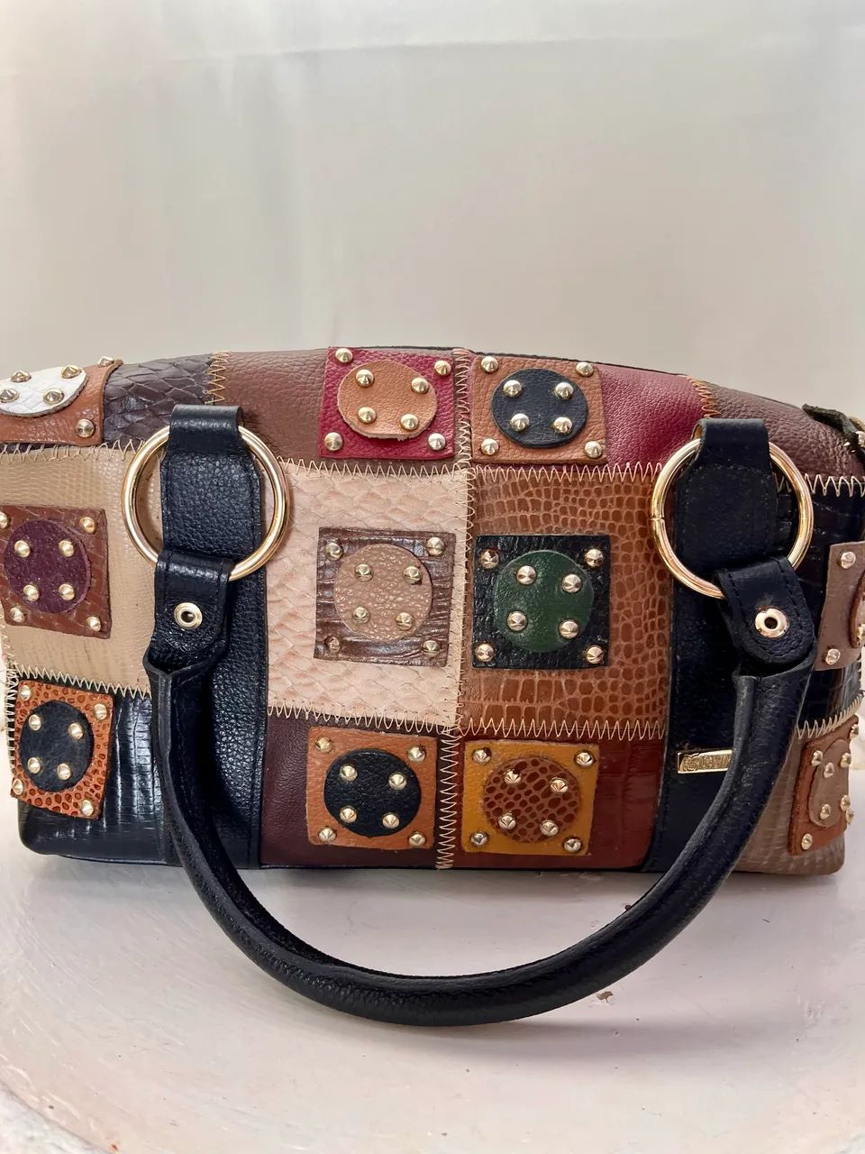 Bolsa baú patchwork couro legítimo Caborely $280 - Foto 2