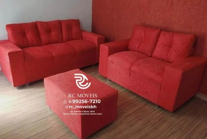 Sofá 2 e 3 assentos com Puff Suede D33 Confortável Direto da Fábrica - Foto 4