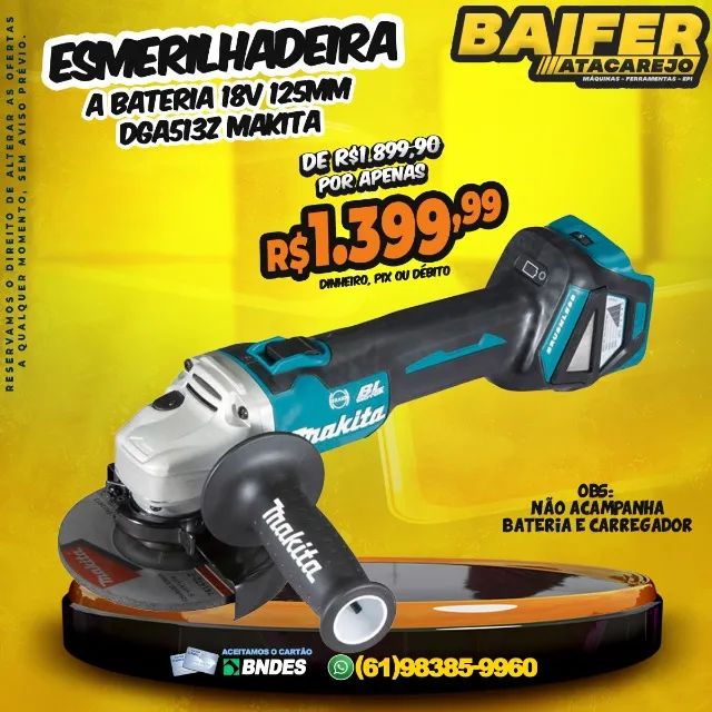Esmerilhadeira 125mm a Bateria 18v DGA513Z Makita