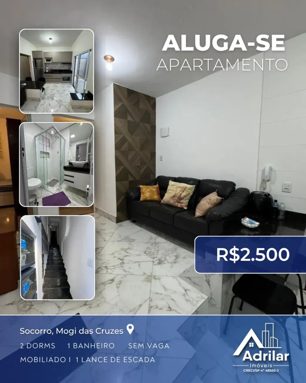 Imóvel para aluguel possui 60 metros quadrados com 2 quartos