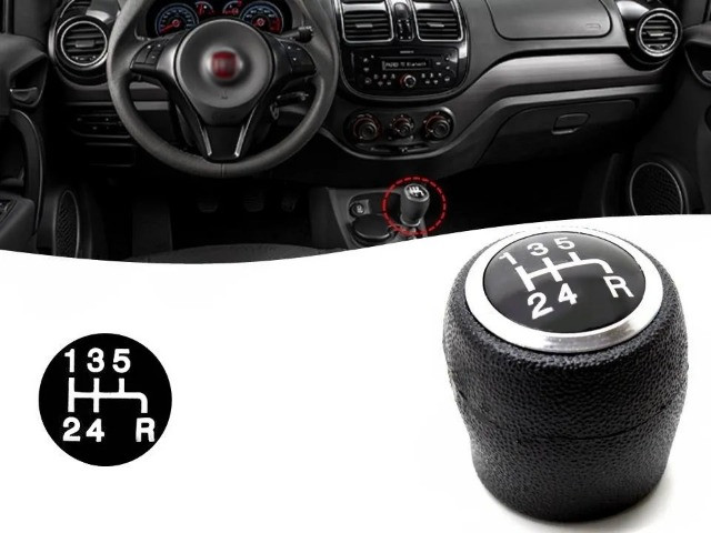 Manopla Bola Câmbio Preto Aro Cromado Fiat Grand Siena