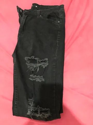 Calça jeans preta, destroyed - Foto 3