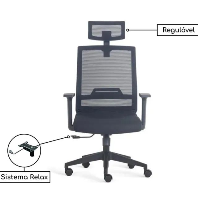 Cadeira Escritório Presidente Tela Berlim Cor Preto Conforto Ergonômico | Modelo 30050 - Foto 3
