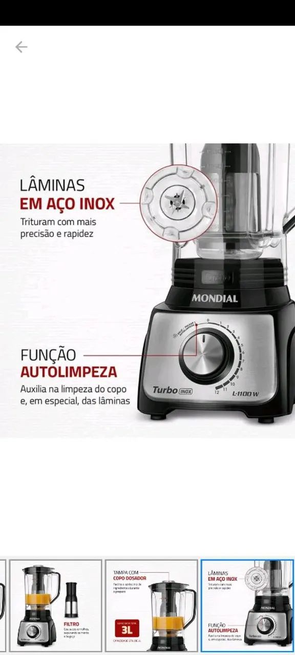 Liquidificador Mondial Turbo 1100W - Novo! - Foto 5