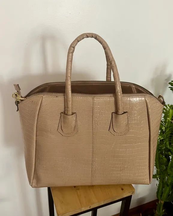 Bolsa nude croco em couro legítimo 