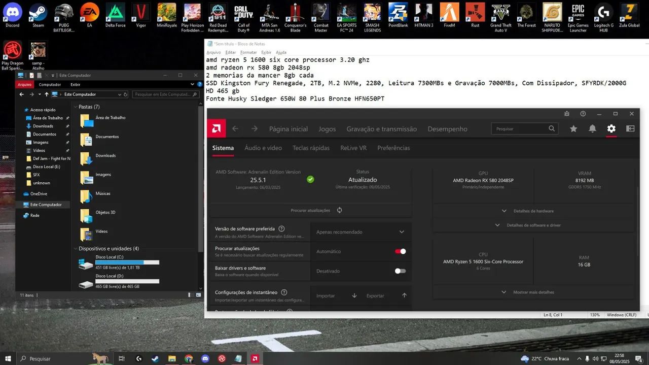PC Gamer Ryzen 5 1600 Six-Core + Radeon RX 580 8GB