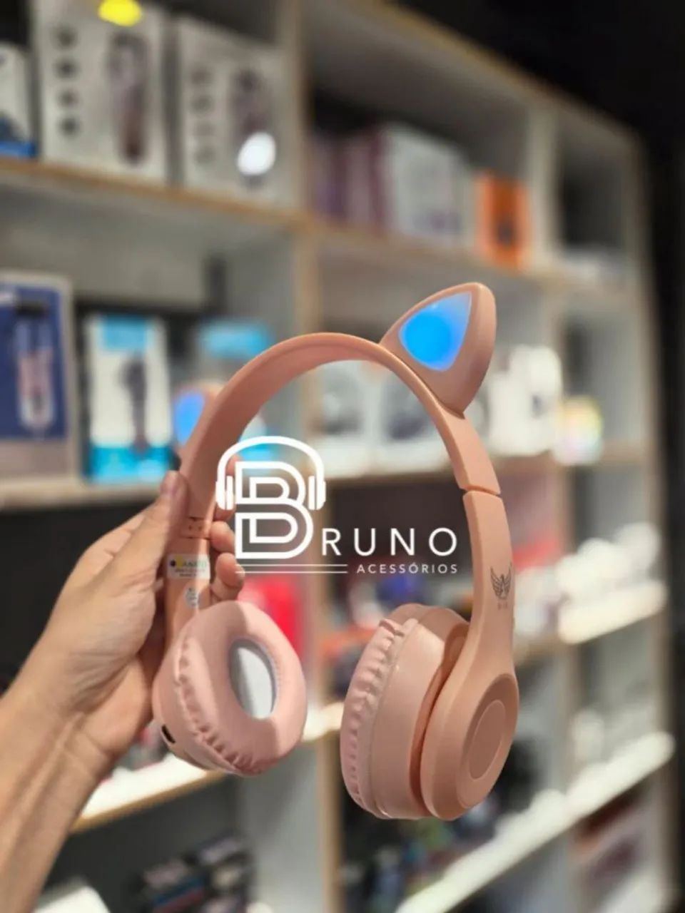Fone gatinho Bluetooth RGB rosa