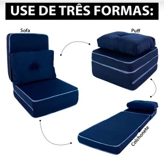 Puff Colchonete Dobrável / Sofá 3 em 1 - Espuma D33 + Travesseiro Solteiro - Foto 5