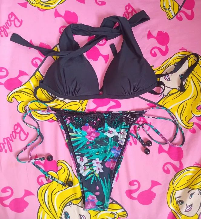 Biquíni Preto Floral G