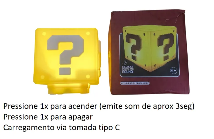 Super Mario World Luminária Recarregavel Tipo C com Luz E Som