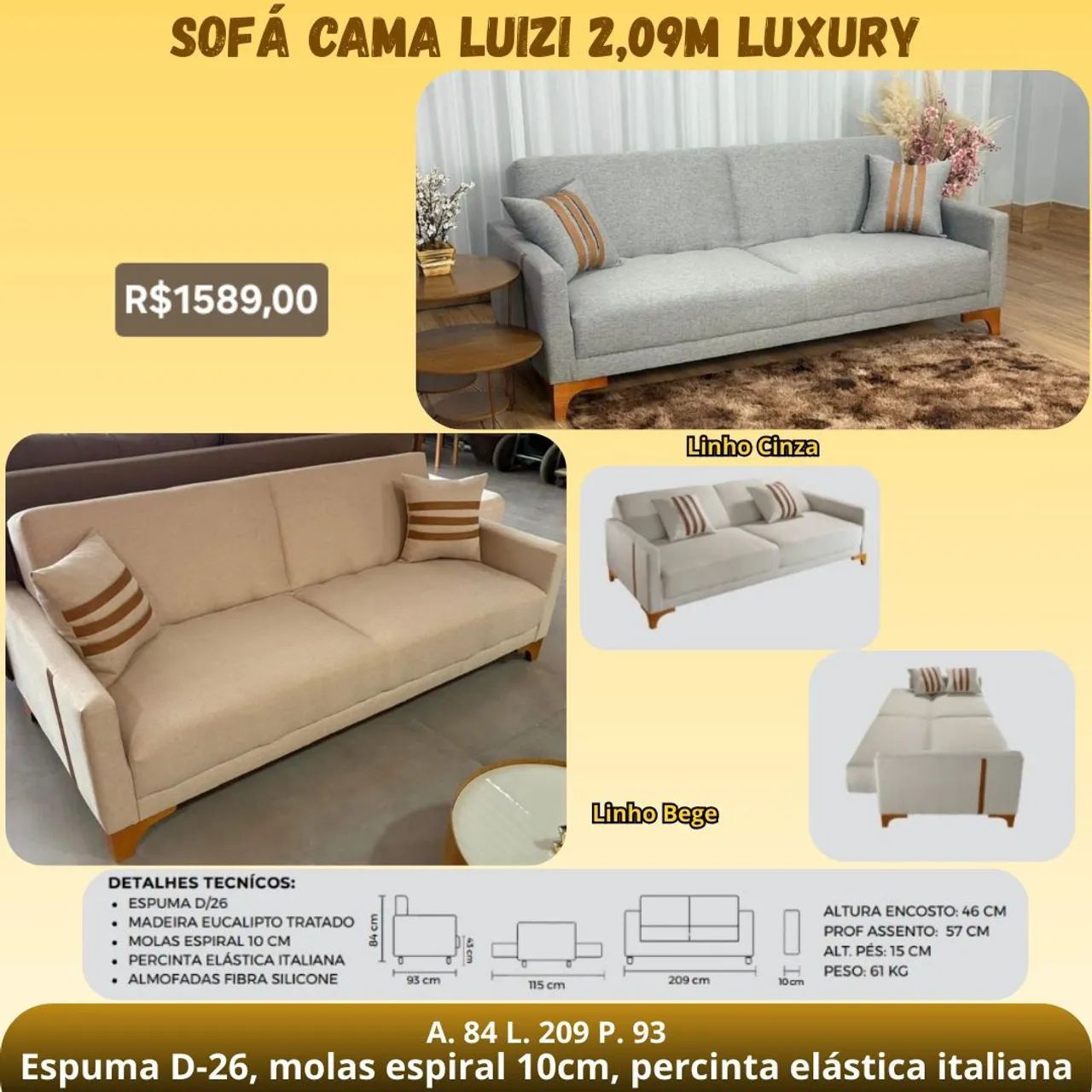 Sofá cama Luizi 2.09