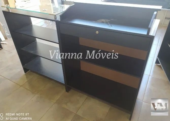 Balcão Caixa + Balcão Vitrine com Tampo de Vidro - Preto - Foto 3