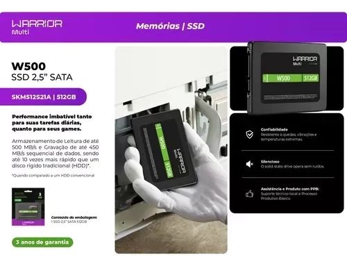 Hd Ssd Sata Iii 512gb 2,5 Pol Preto W500 Warrior Multi - Foto 3