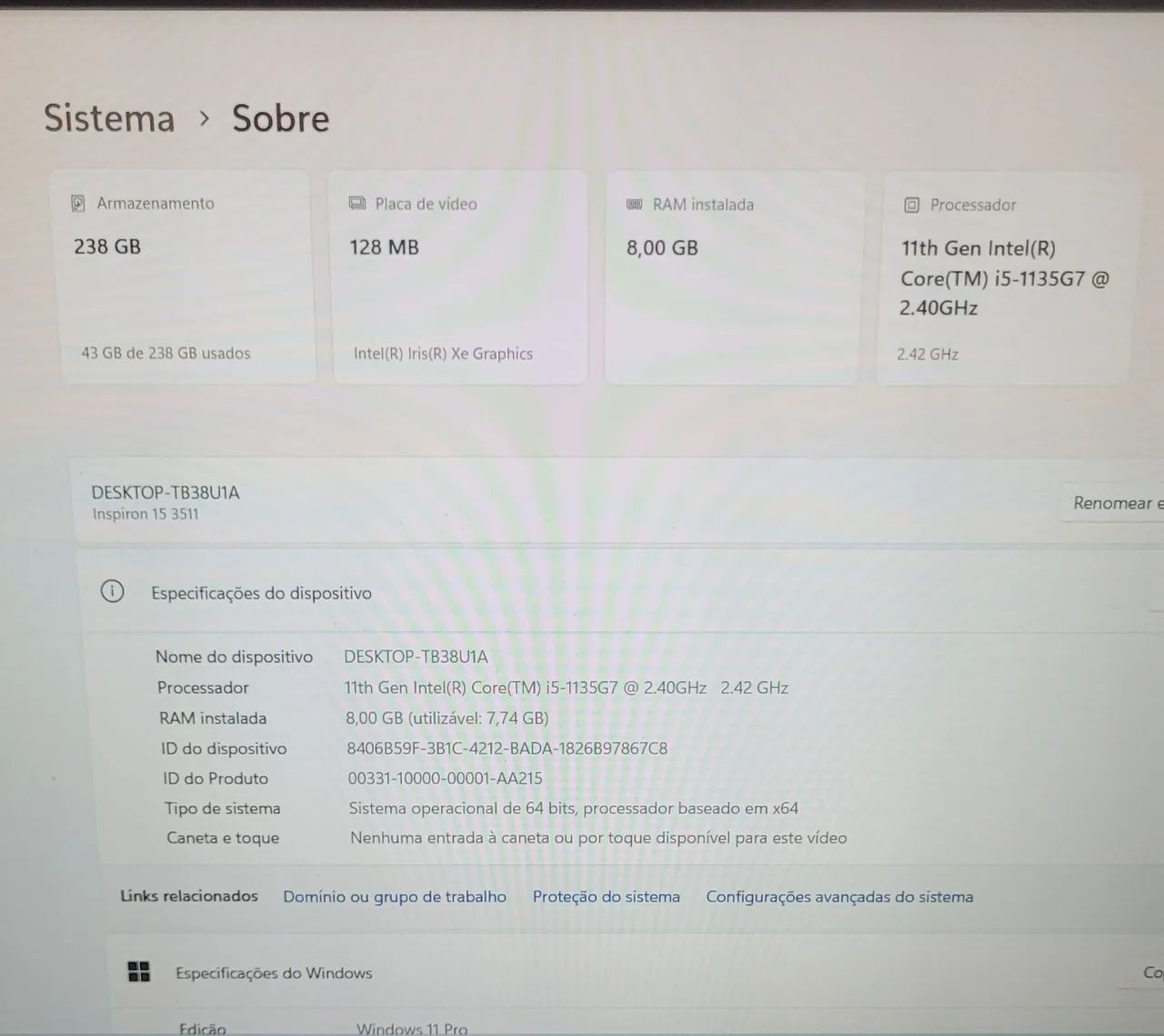 Notebook Dell intel Core i5 11° geração/ 256gb / 8gb DDR4 RAM - Foto 3