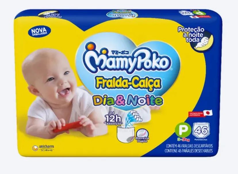 Fraldas Mamy Poko Fralda-Calça Dia & Noite - Tamanho P (3-9kg) - Pacote com 46 unidades