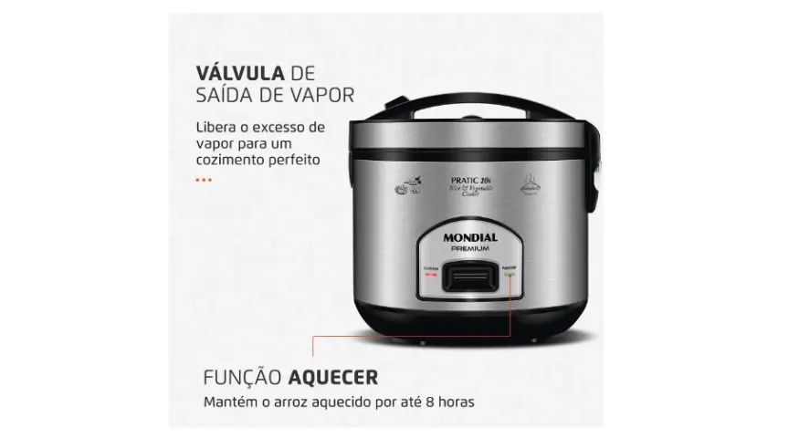 Panela Elétrica de arroz Pratic 10i Premium 10 xícaras Mondial 220v 