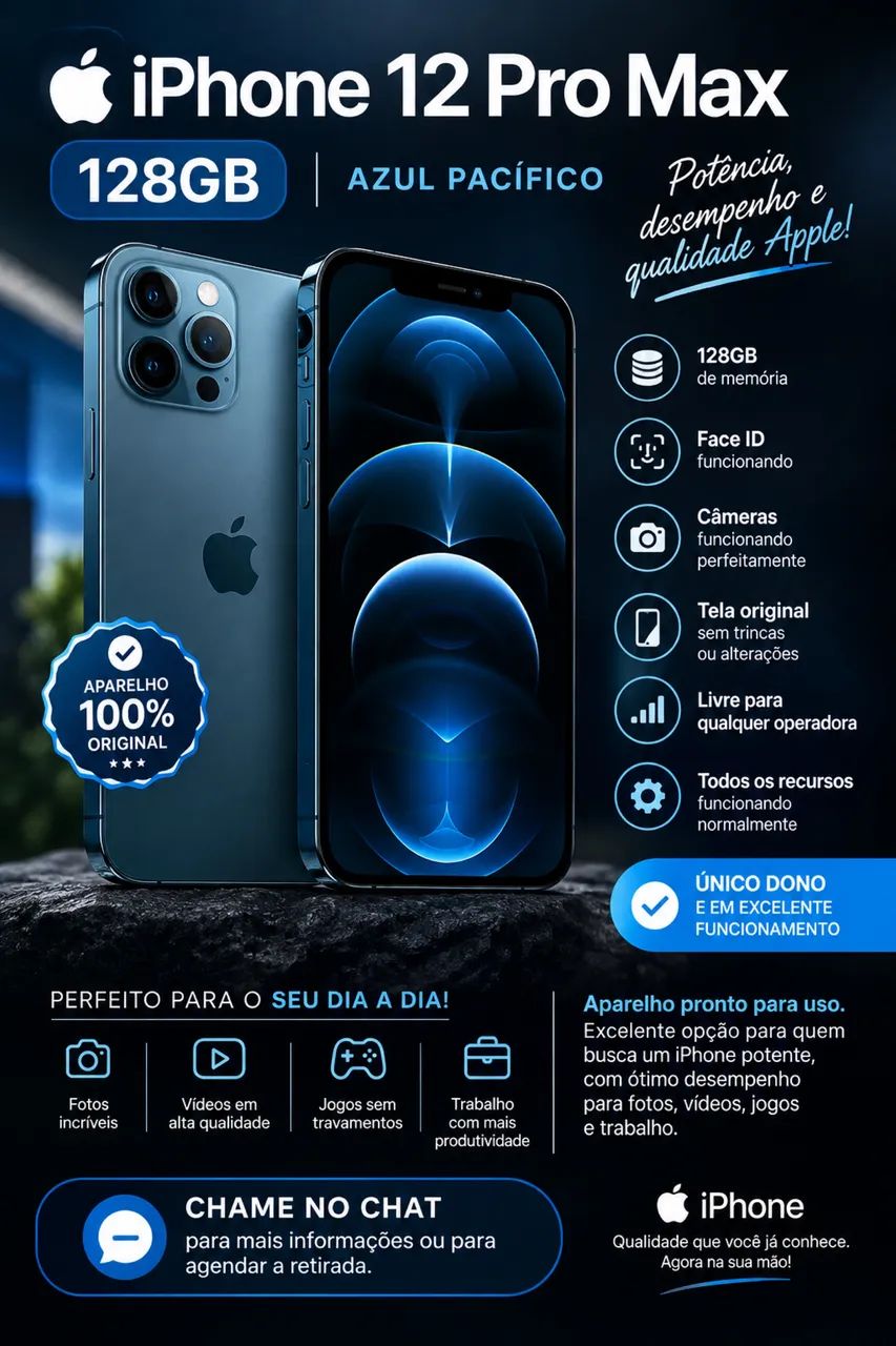 Vendo IPhone 12 PRO MAX 128GB Azul Pacífico - Celulares e