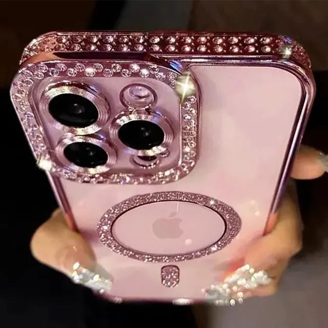 Capa de Alta Qualidade Para iPhone Com Diamante Com MagSafe - Foto 3