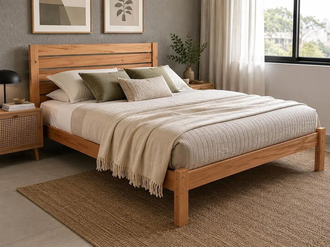 Cama de casal em madeira maciça Nova 
