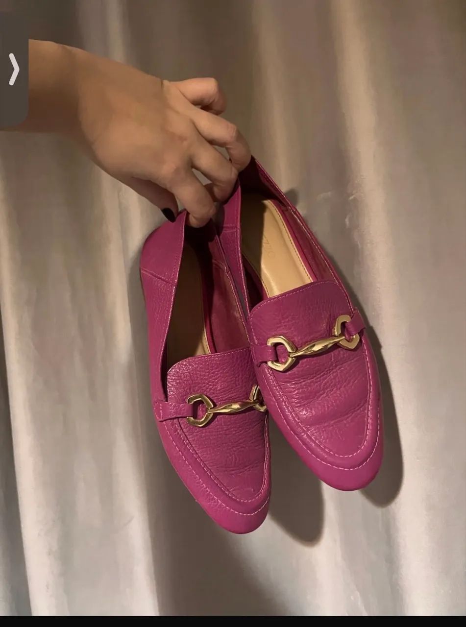 Mocassim Loafer Couro Arezzo Rosa Magenta - Foto 3