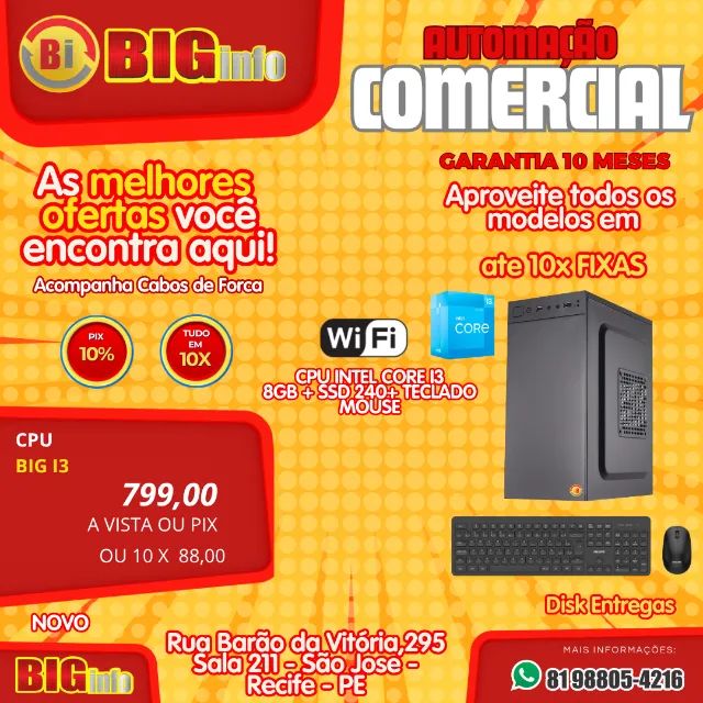 Computador Cpu Intel I3 8gb Ssd 240gb Hdmi Pronta Entrega Em ate 10x Fixas 