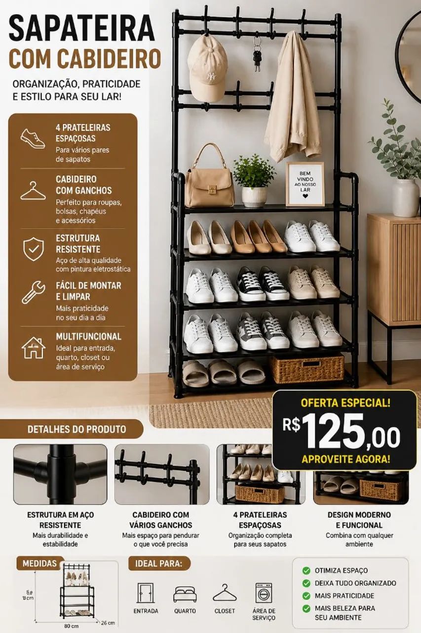 Sapateira com Cabideiro: Organize sua casa com estilo e praticidade! - Foto 3