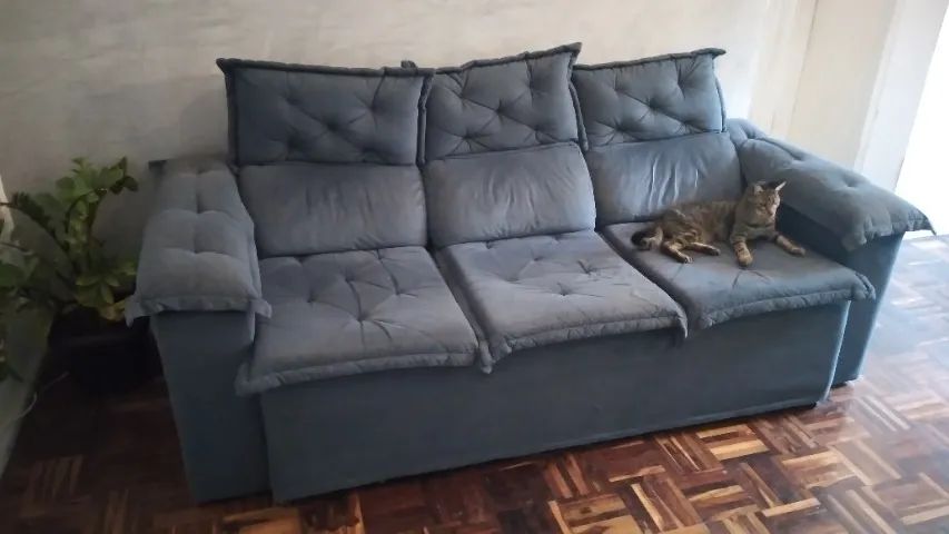 Sofá Retrátil e Reclinável 3 Lugares (2 metros) - Suede Azul