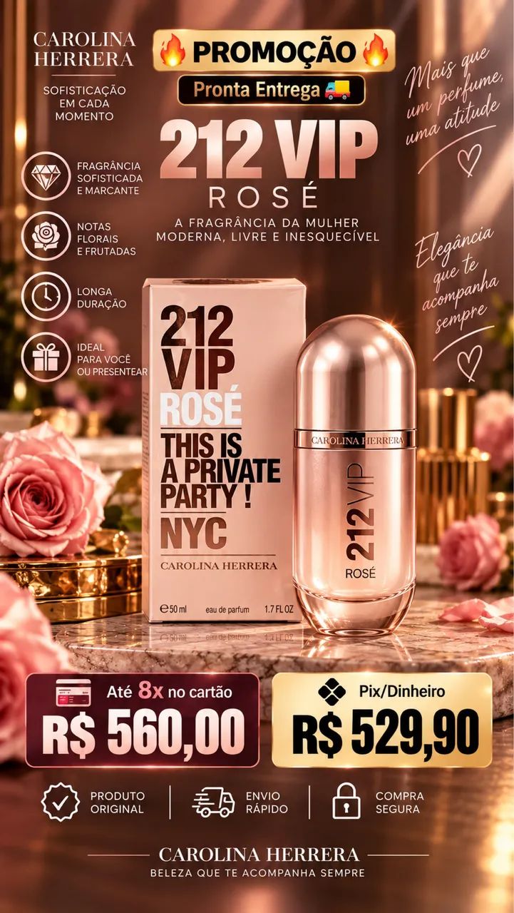 Perfume 212 VIP Rosé Carolina Herrera Feminino - Original