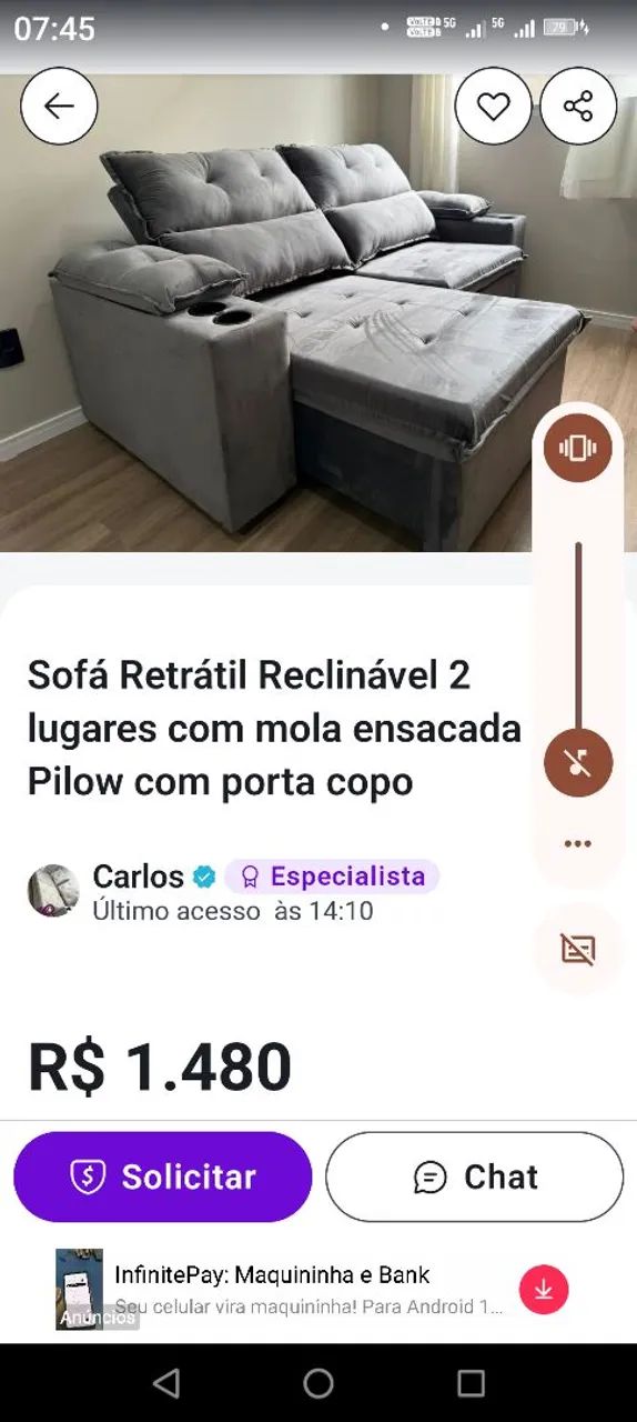 Sofá 2 lugares retrátil 
