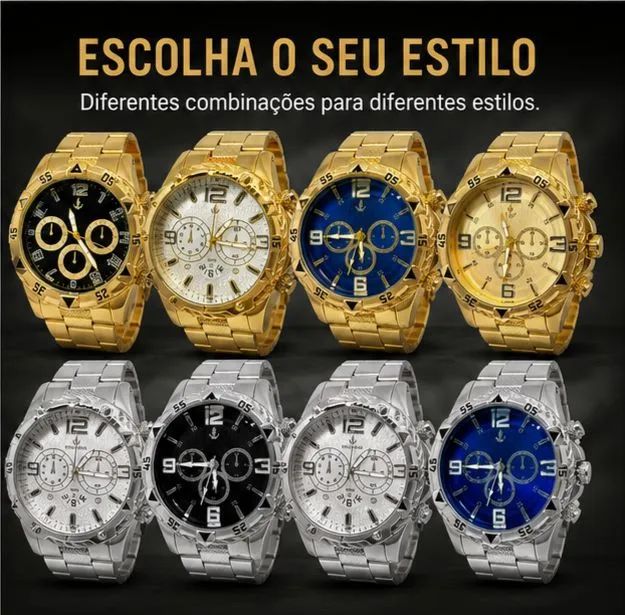 Relógio Masculino Dourado Cronógrafo Aço Inoxidável Novo - Foto 2