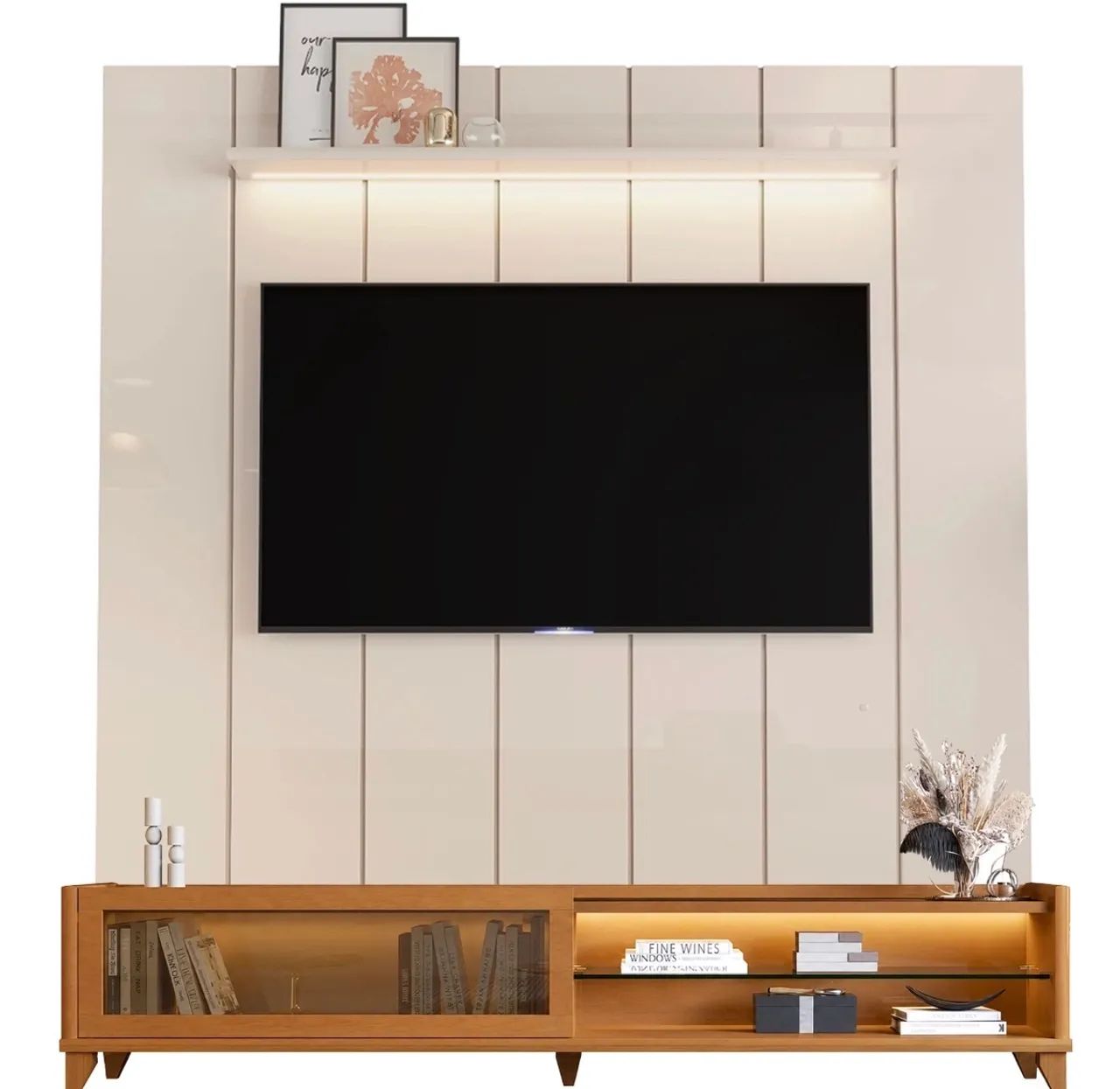 com Painel  220cm com Led para Tv Até 75 Polegadas Ripado p7 - Foto 3