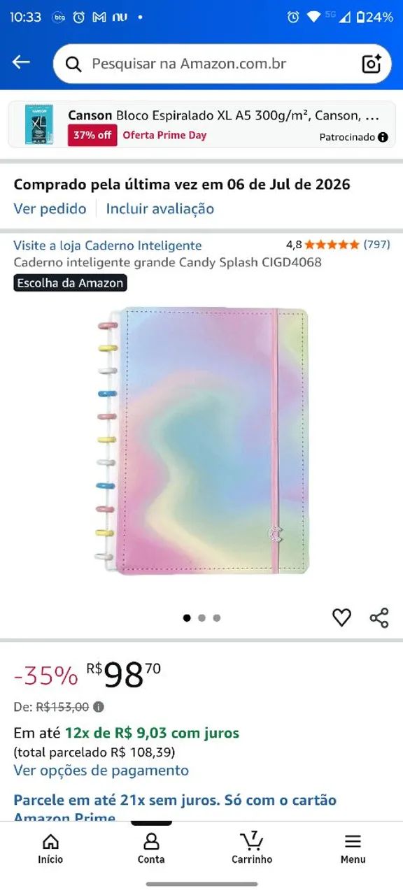 Caderno inteligente grande Candy Splash