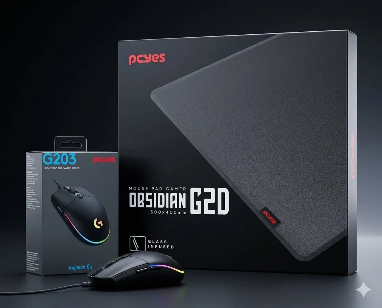 Kit gamer Mouse pad com infusão de vidro + mouse g203 novos 