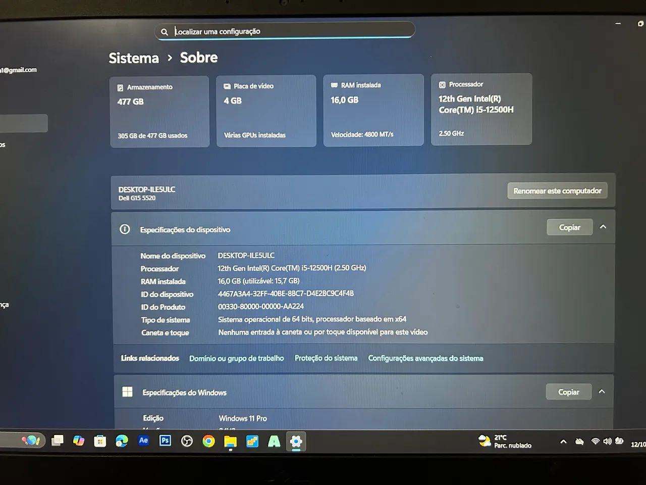 Notebook gamer Dell G15 5520  - Foto 3