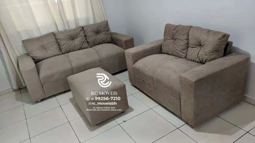 Sofá 2 e 3 pessoas com Puff Suede D33 Confortável Direto da Fábrica