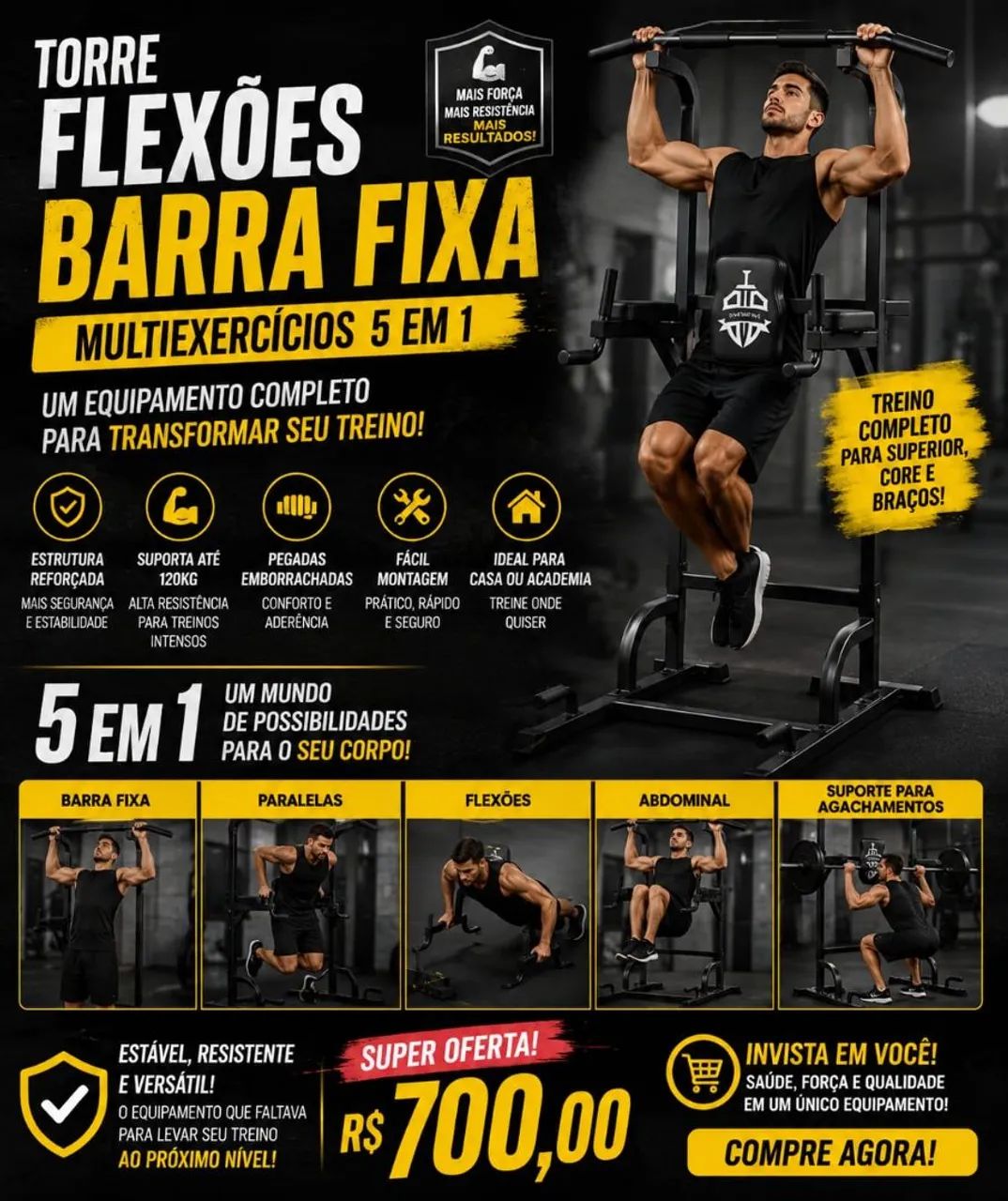 Multi Exercícios Musculação Power Tower Ajustável 220kg