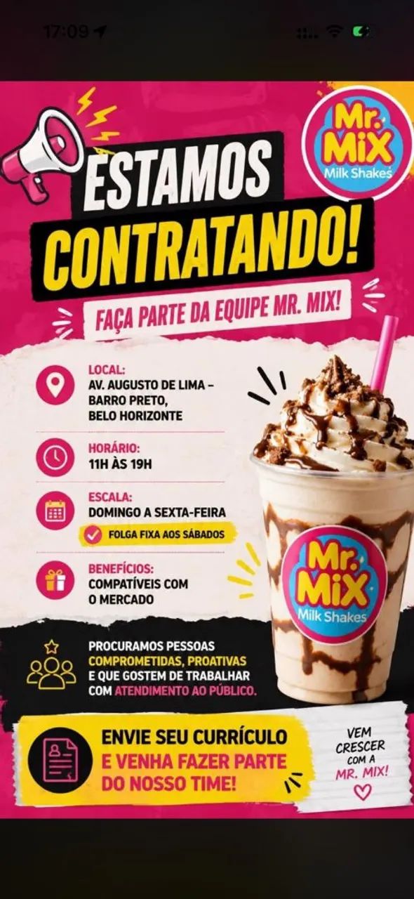 VAGA DE EMPREGO ? ATENDENTE | MR. MIX
