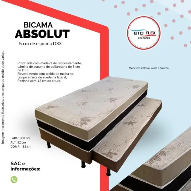 Bicama Box Absolut Solteiro Espuma D33 Ortopédica 88x188x59cm - Foto 2