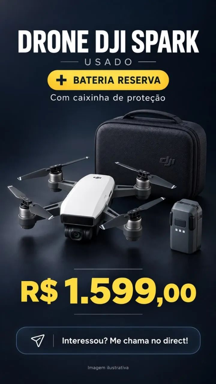 Drone DJI Spark usado com bateria reserva