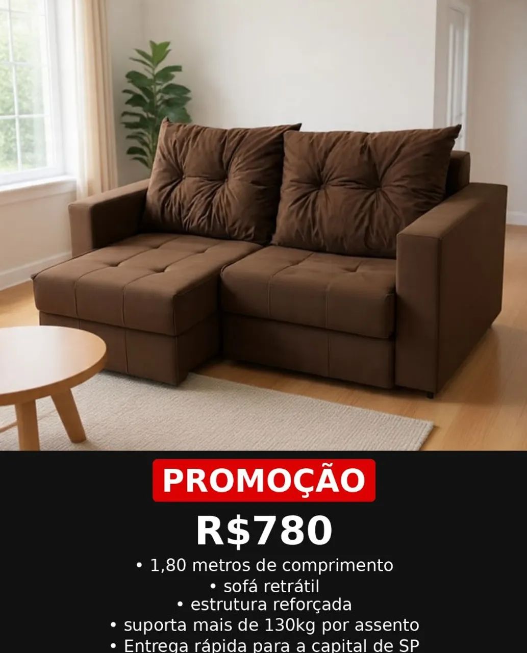 SOFÁ RETRÁTIL DE FÁBRICA DE 1.80m em várias cores (PASSE O CEP) - Foto 2